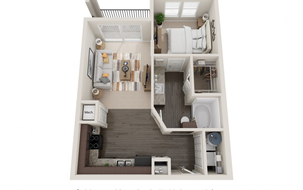 A1t - 1 bedroom floorplan layout with 1 bath and 700 square feet.