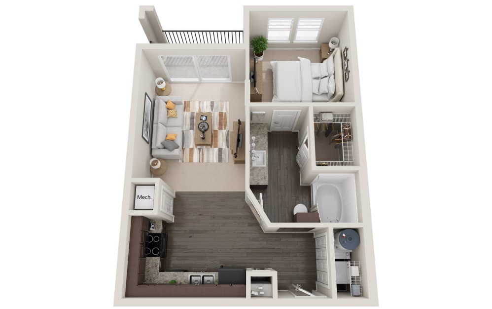 A1t - 1 bedroom floorplan layout with 1 bathroom and 700 square feet