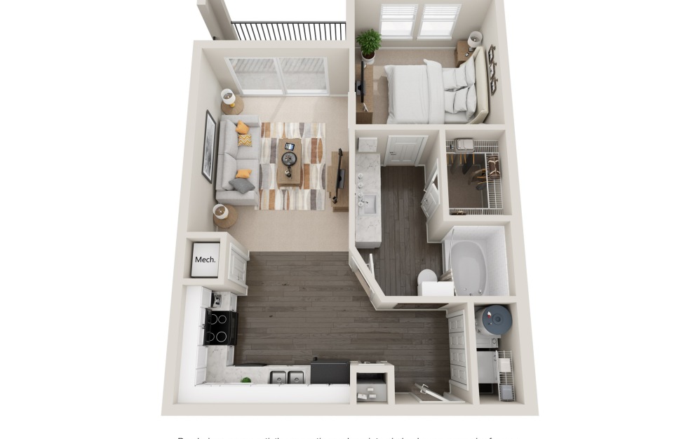 A1tP - 1 bedroom floorplan layout with 1 bathroom and 700 square feet