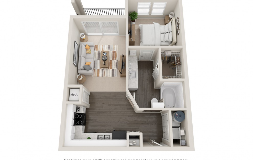 A1tP - 1 bedroom floorplan layout with 1 bath and 700 square feet.