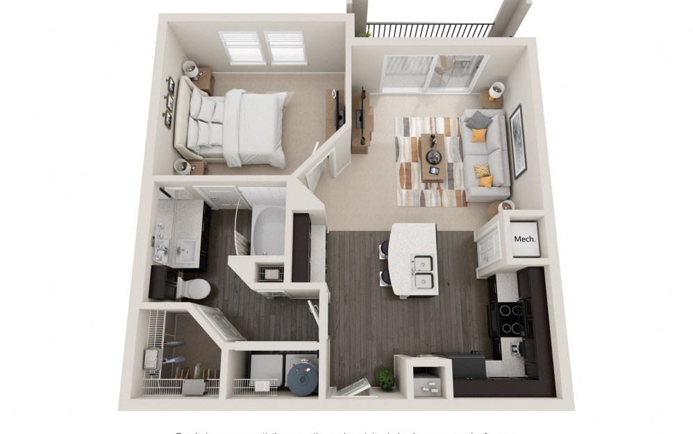 A4tP - 1 bedroom floorplan layout with 1 bath and 760 square feet.