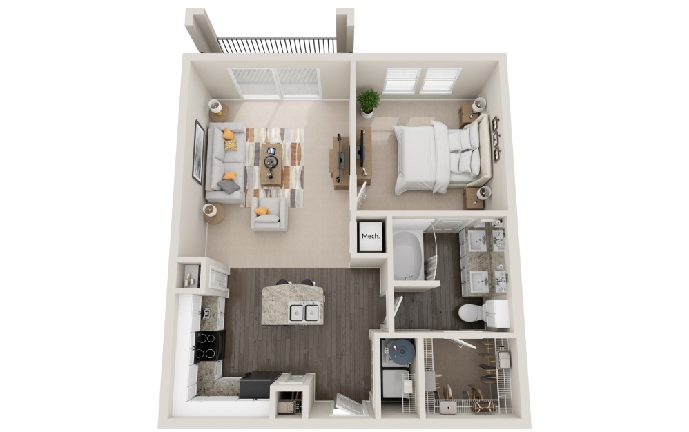 A5t - 1 bedroom floorplan layout with 1 bathroom and 840 square feet