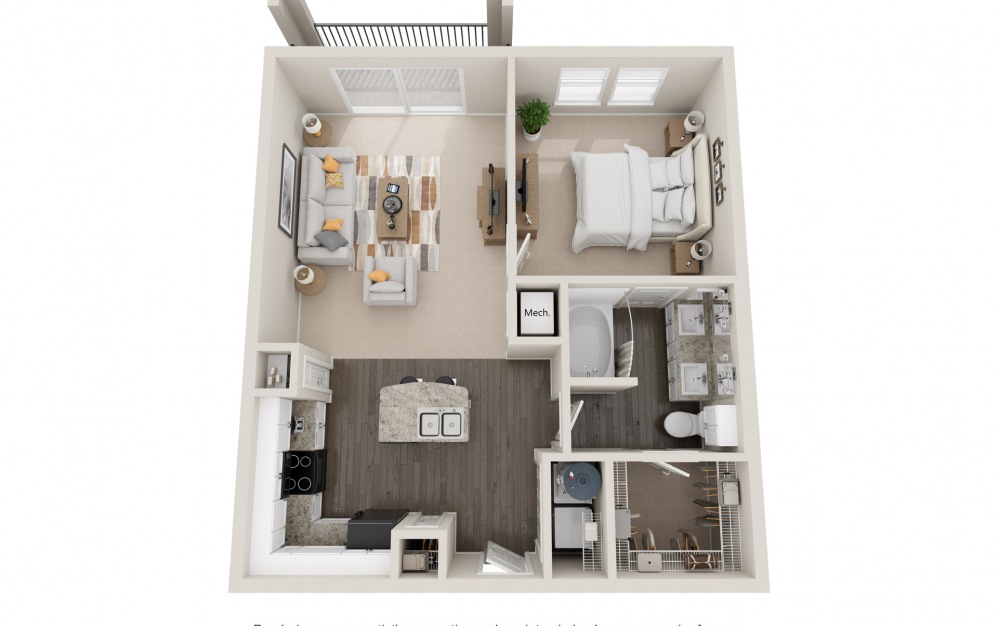 A5t - 1 bedroom floorplan layout with 1 bath and 840 square feet.