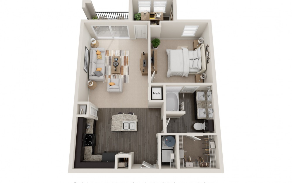 A5tO - 1 bedroom floorplan layout with 1 bath and 880 square feet.