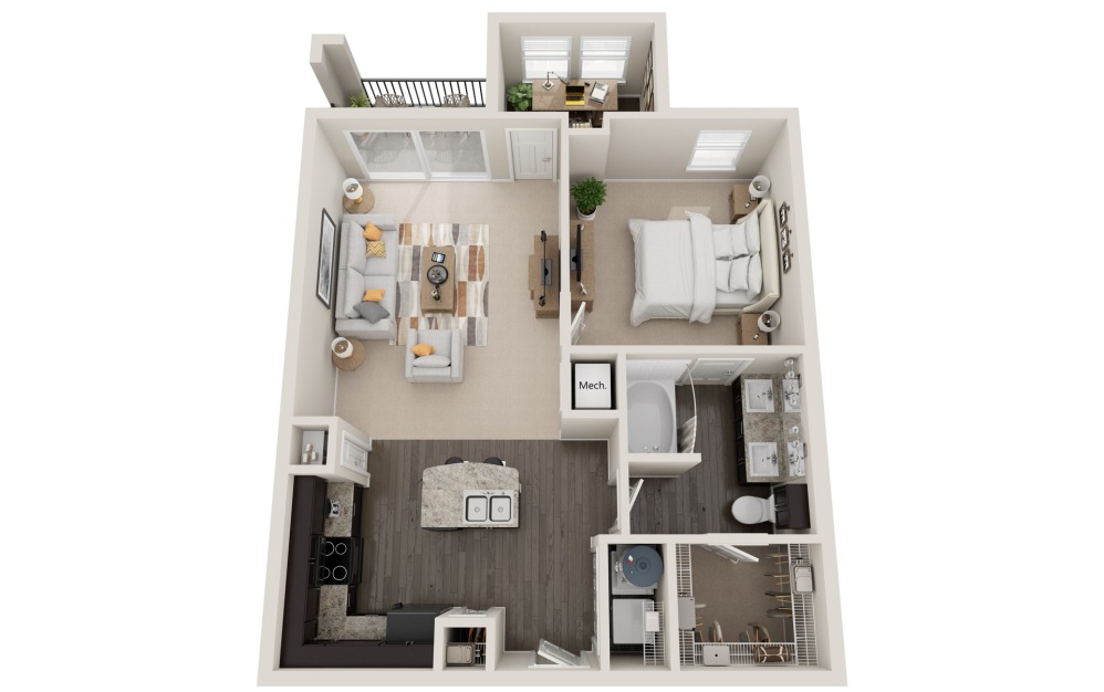 A5tO - 1 bedroom floorplan layout with 1 bathroom and 880 square feet