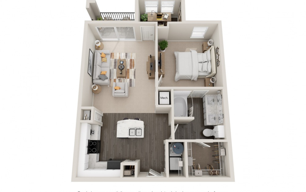 A5tOP - 1 bedroom floorplan layout with 1 bath and 880 square feet.
