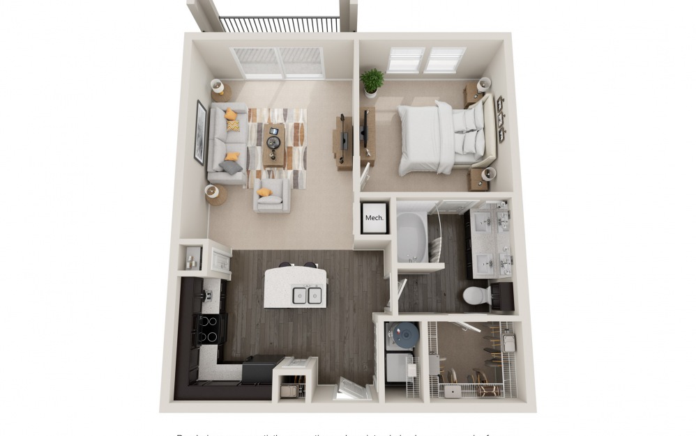 A5tP - 1 bedroom floorplan layout with 1 bath and 840 square feet.