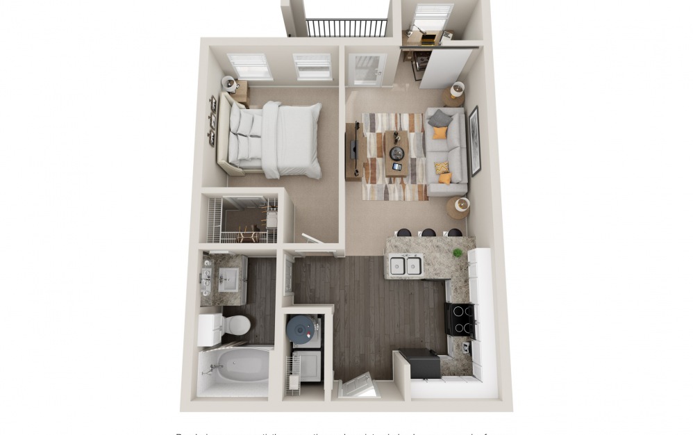 AtO - 1 bedroom floorplan layout with 1 bath and 630 square feet.