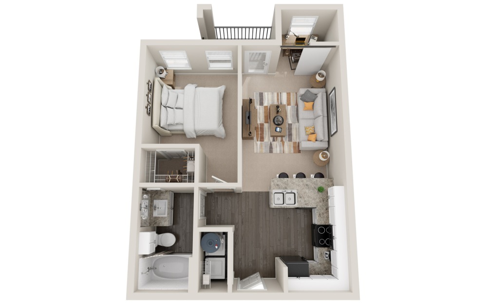 AtO - 1 bedroom floorplan layout with 1 bathroom and 630 square feet