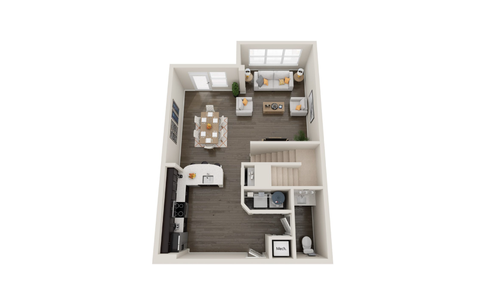 L4OP - 1 bedroom floorplan layout with 1.5 bath and 1290 square feet. (Floor 1)